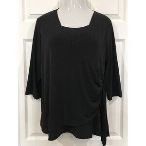 Black Faux Wrap Top Stretch Polyester Easy Care Blouse CSC Studio Plus Size 1X